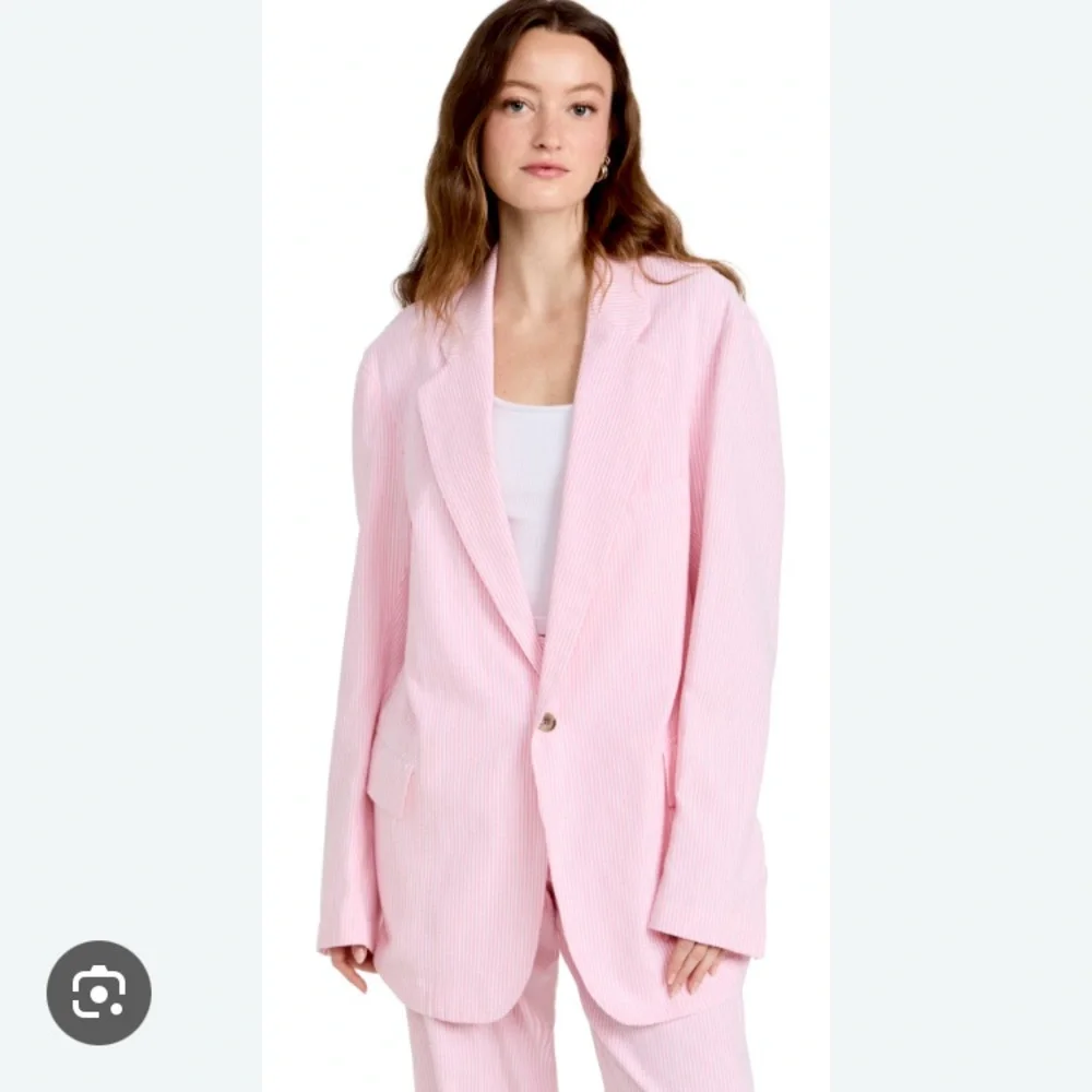 Denimist Pinstriped Pink Seersucker Deconstructed Oversized Blazer, XS Runs Big - Picture 5 of 14